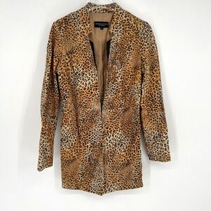 Brooke‎ & Goldie Cheetah Leather Jacket Womens S Orange Animal Print Blazer